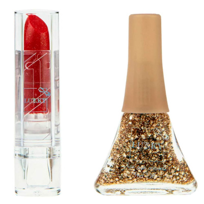 Набор лак с блёстками и помада Lukky 1toy Т20840 золотой и красный 1